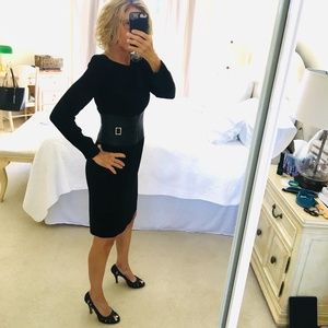 Black Shani Dress With Faux Leather Waist Band